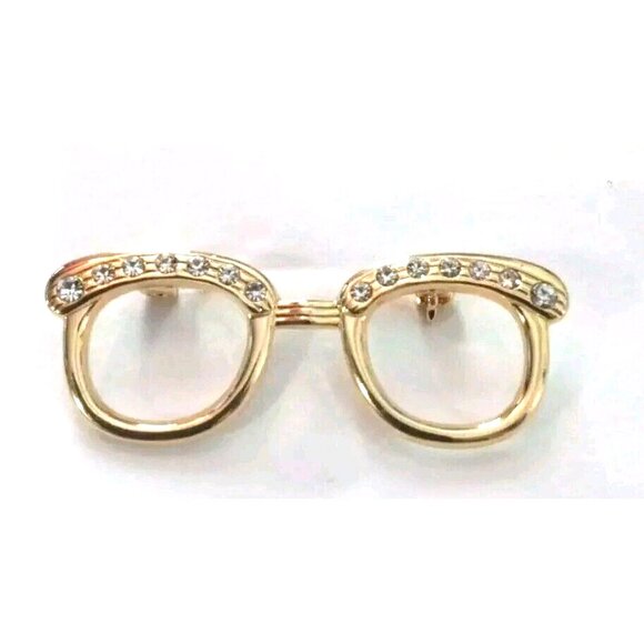VINTAGE Gold Tone Rhinestone Glasses Brooch Pin Reading Eyewear Sun Protection - Picture 7 of 9